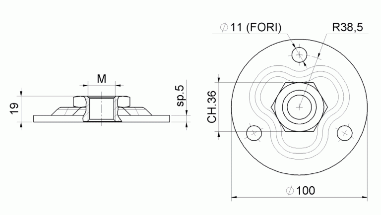 m20-as csavarozható talplemez ø100 mm